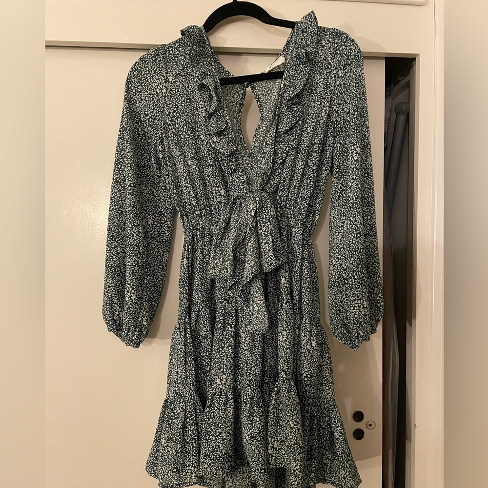 Dark green cut out, tie dress